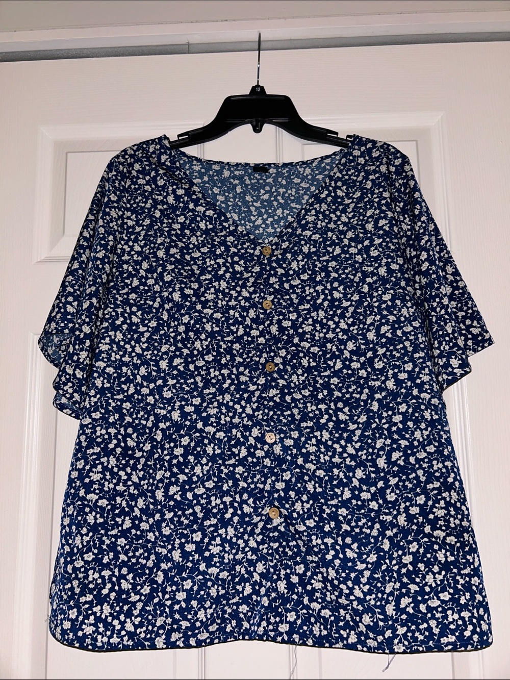 Blue Floral Button-Front Women's Blouse